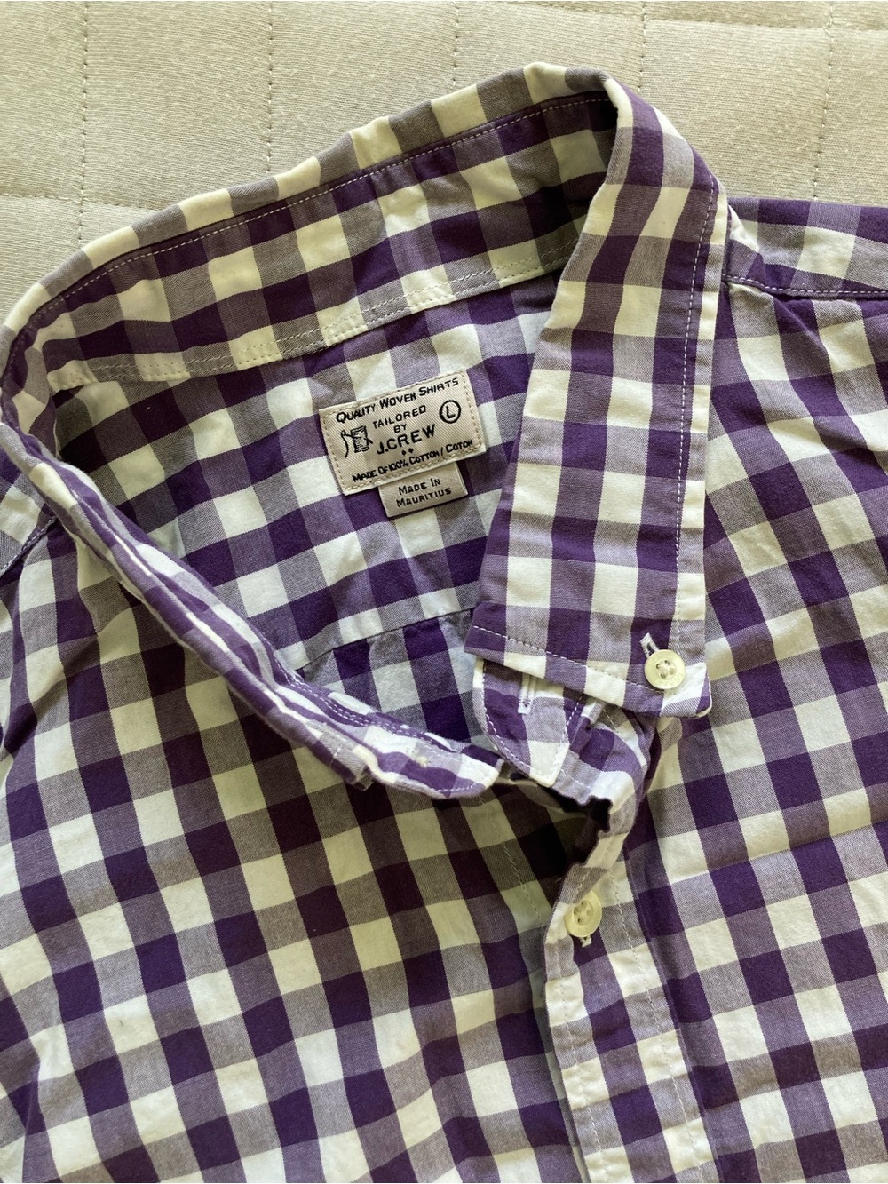 J. Crew Men’s Purple and White Gingham Button-Down Shirt